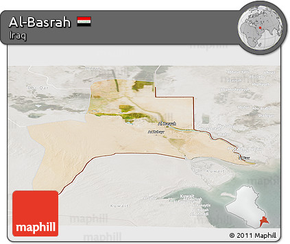 Satellite Panoramic Map of Al-Basrah, lighten, semi-desaturated