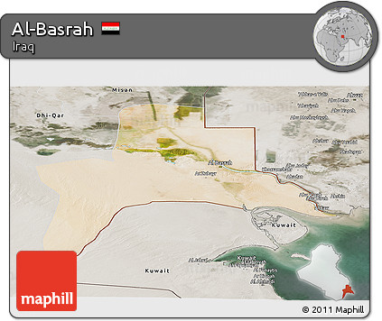 Satellite Panoramic Map of Al-Basrah, semi-desaturated
