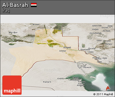 Satellite Panoramic Map of Al-Basrah, semi-desaturated
