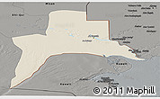 Shaded Relief Panoramic Map of Al-Basrah, darken, semi-desaturated