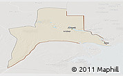 Shaded Relief Panoramic Map of Al-Basrah, lighten, semi-desaturated