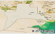 Shaded Relief Panoramic Map of Al-Basrah, satellite outside