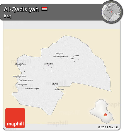 Classic Style 3D Map of Al-Qadisiyah, single color outside