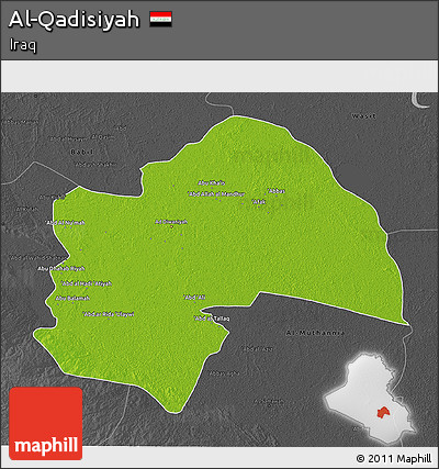 Physical 3D Map of Al-Qadisiyah, darken, desaturated