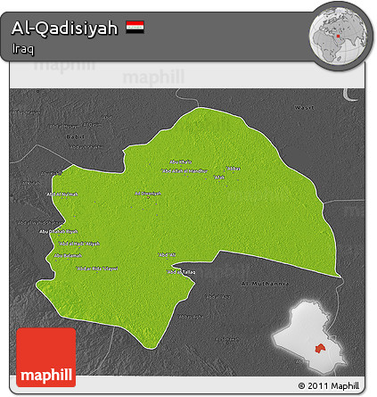 Physical 3D Map of Al-Qadisiyah, darken, desaturated