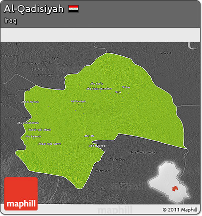 Physical 3D Map of Al-Qadisiyah, darken, desaturated