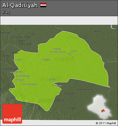 Physical 3D Map of Al-Qadisiyah, darken, semi-desaturated
