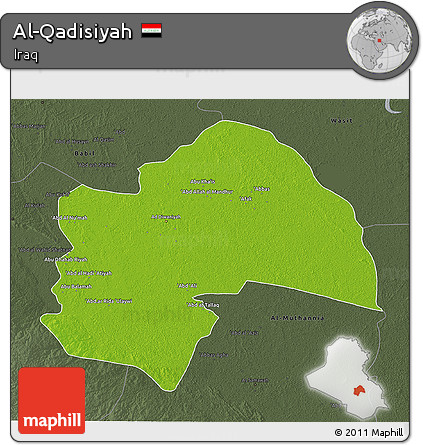 Physical 3D Map of Al-Qadisiyah, darken, semi-desaturated