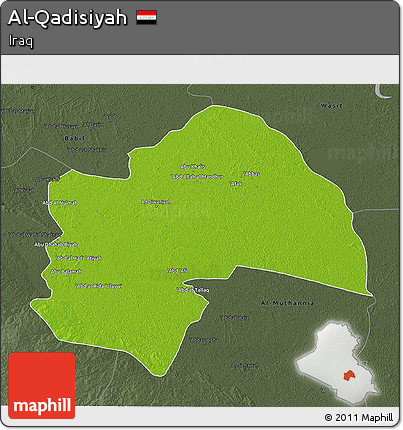Physical 3D Map of Al-Qadisiyah, darken, semi-desaturated