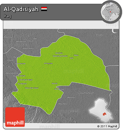 Physical 3D Map of Al-Qadisiyah, desaturated