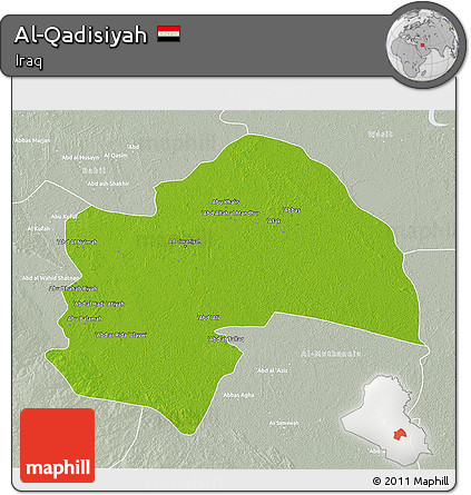 Physical 3D Map of Al-Qadisiyah, lighten, semi-desaturated
