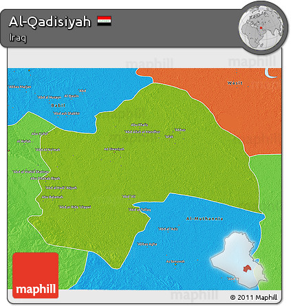 Physical 3D Map of Al-Qadisiyah, political outside