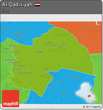 Physical 3D Map of Al-Qadisiyah, political outside