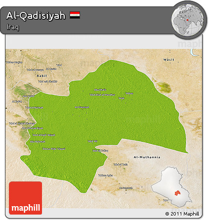 Physical 3D Map of Al-Qadisiyah, satellite outside