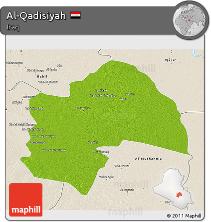 Physical 3D Map of Al-Qadisiyah, shaded relief outside