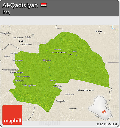 Physical 3D Map of Al-Qadisiyah, shaded relief outside