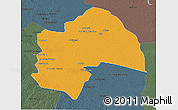 Political 3D Map of Al-Qadisiyah, darken, semi-desaturated