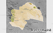 Satellite 3D Map of Al-Qadisiyah, darken, desaturated