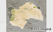 Satellite 3D Map of Al-Qadisiyah, darken, semi-desaturated
