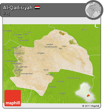 Satellite 3D Map of Al-Qadisiyah, physical outside