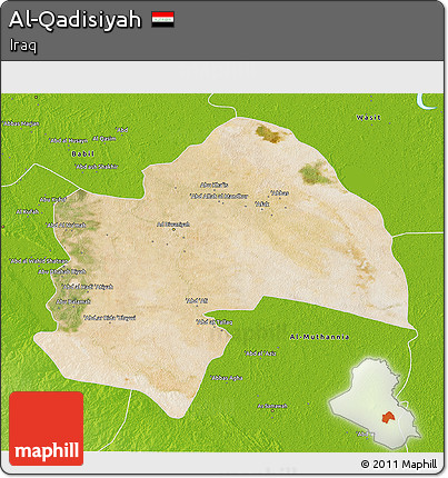 Satellite 3D Map of Al-Qadisiyah, physical outside