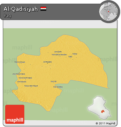 Savanna Style 3D Map of Al-Qadisiyah, single color outside