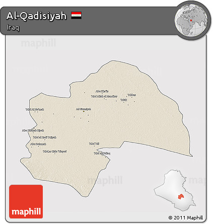 Shaded Relief 3D Map of Al-Qadisiyah, cropped outside