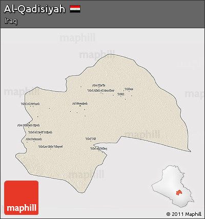 Shaded Relief 3D Map of Al-Qadisiyah, cropped outside