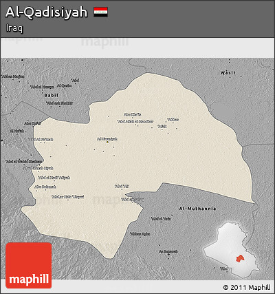 Shaded Relief 3D Map of Al-Qadisiyah, darken, desaturated