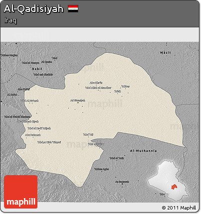 Shaded Relief 3D Map of Al-Qadisiyah, darken, desaturated