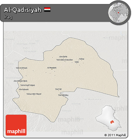 Shaded Relief 3D Map of Al-Qadisiyah, lighten, semi-desaturated