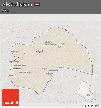 Shaded Relief 3D Map of Al-Qadisiyah, lighten, semi-desaturated
