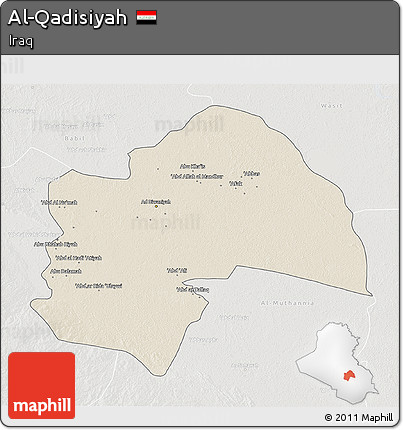 Shaded Relief 3D Map of Al-Qadisiyah, lighten, semi-desaturated