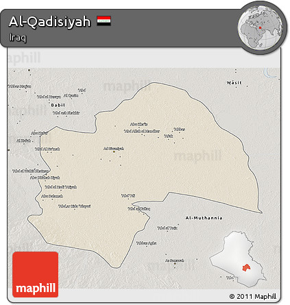 Shaded Relief 3D Map of Al-Qadisiyah, semi-desaturated