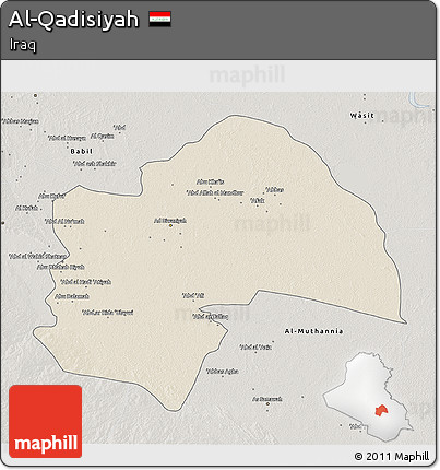 Shaded Relief 3D Map of Al-Qadisiyah, semi-desaturated