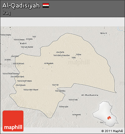 Shaded Relief 3D Map of Al-Qadisiyah, semi-desaturated