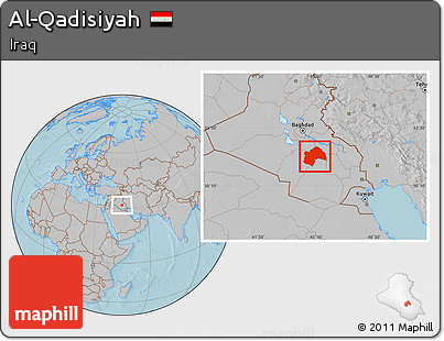 Gray Location Map of Al-Qadisiyah, hill shading