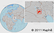 Gray Location Map of Al-Qadisiyah, hill shading