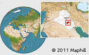 Satellite Location Map of Al-Qadisiyah, highlighted country, within the entire country