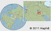 Savanna Style Location Map of Al-Qadisiyah, within the entire country, hill shading