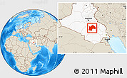 Shaded Relief Location Map of Al-Qadisiyah, highlighted country