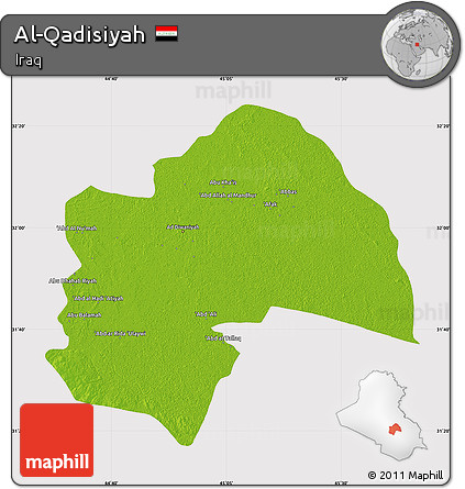 Physical Map of Al-Qadisiyah, cropped outside