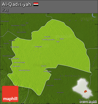 Physical Map of Al-Qadisiyah, darken