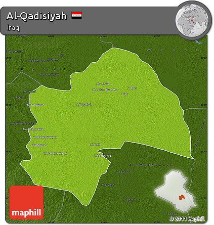 Physical Map of Al-Qadisiyah, darken