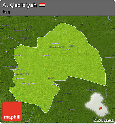Physical Map of Al-Qadisiyah, darken