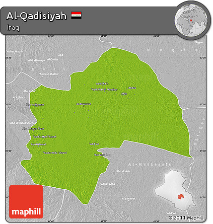 Physical Map of Al-Qadisiyah, lighten, desaturated