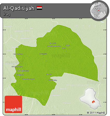 Physical Map of Al-Qadisiyah, lighten