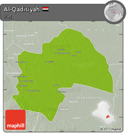Physical Map of Al-Qadisiyah, lighten, semi-desaturated