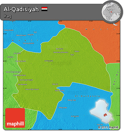 Physical Map of Al-Qadisiyah, political outside
