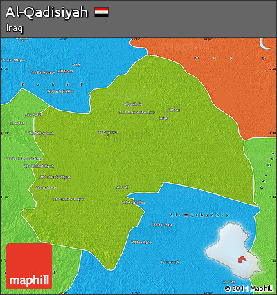 Physical Map of Al-Qadisiyah, political outside